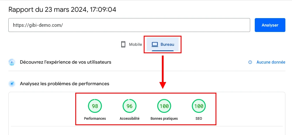 test de performance gibi-demo.com sur desktop (PC)
